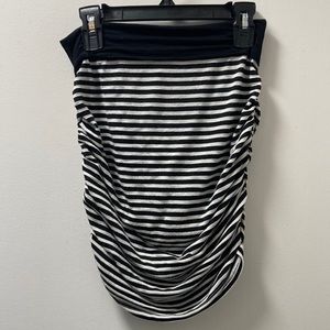 Black White Striped Stretch Elastic John Eshaya JET Bodycon Ruched Skirt